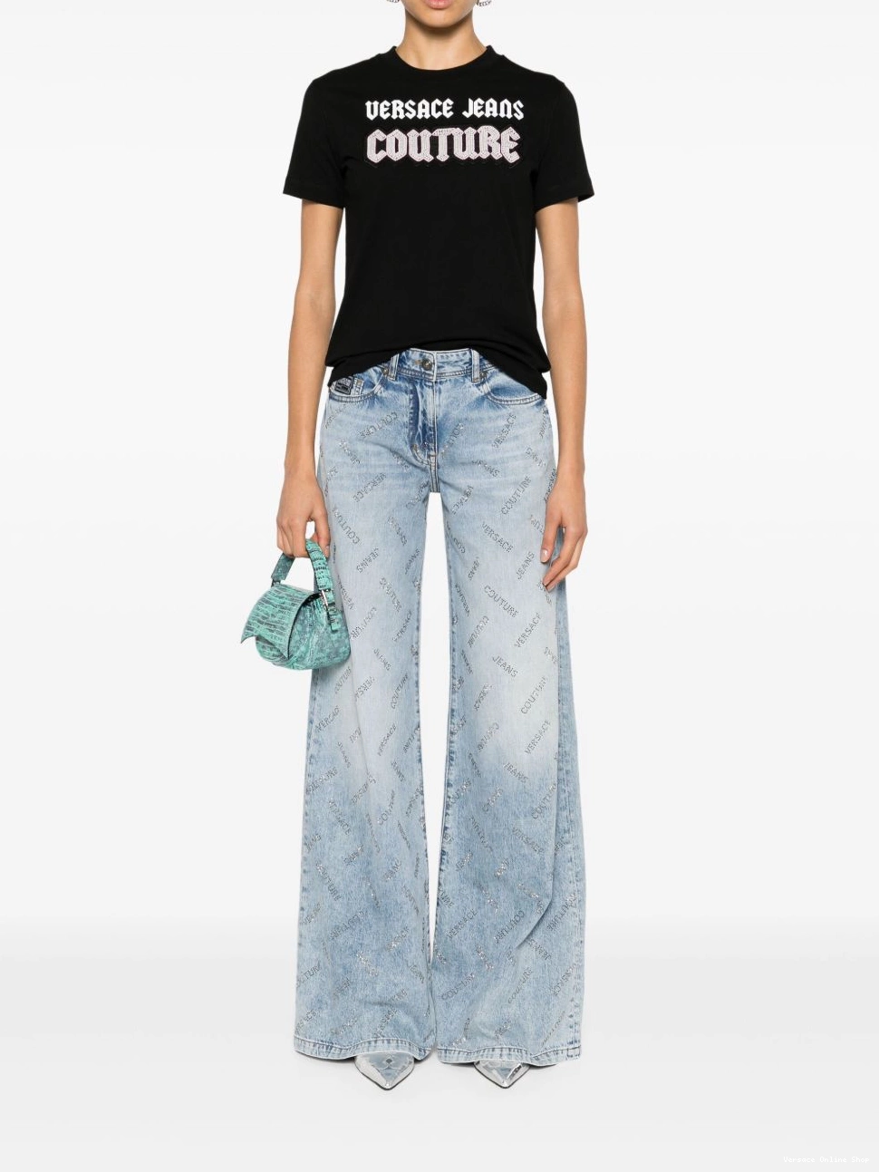 Cheap Couture Women Jeans Versace T-shirt cotton bead-embellished 0629